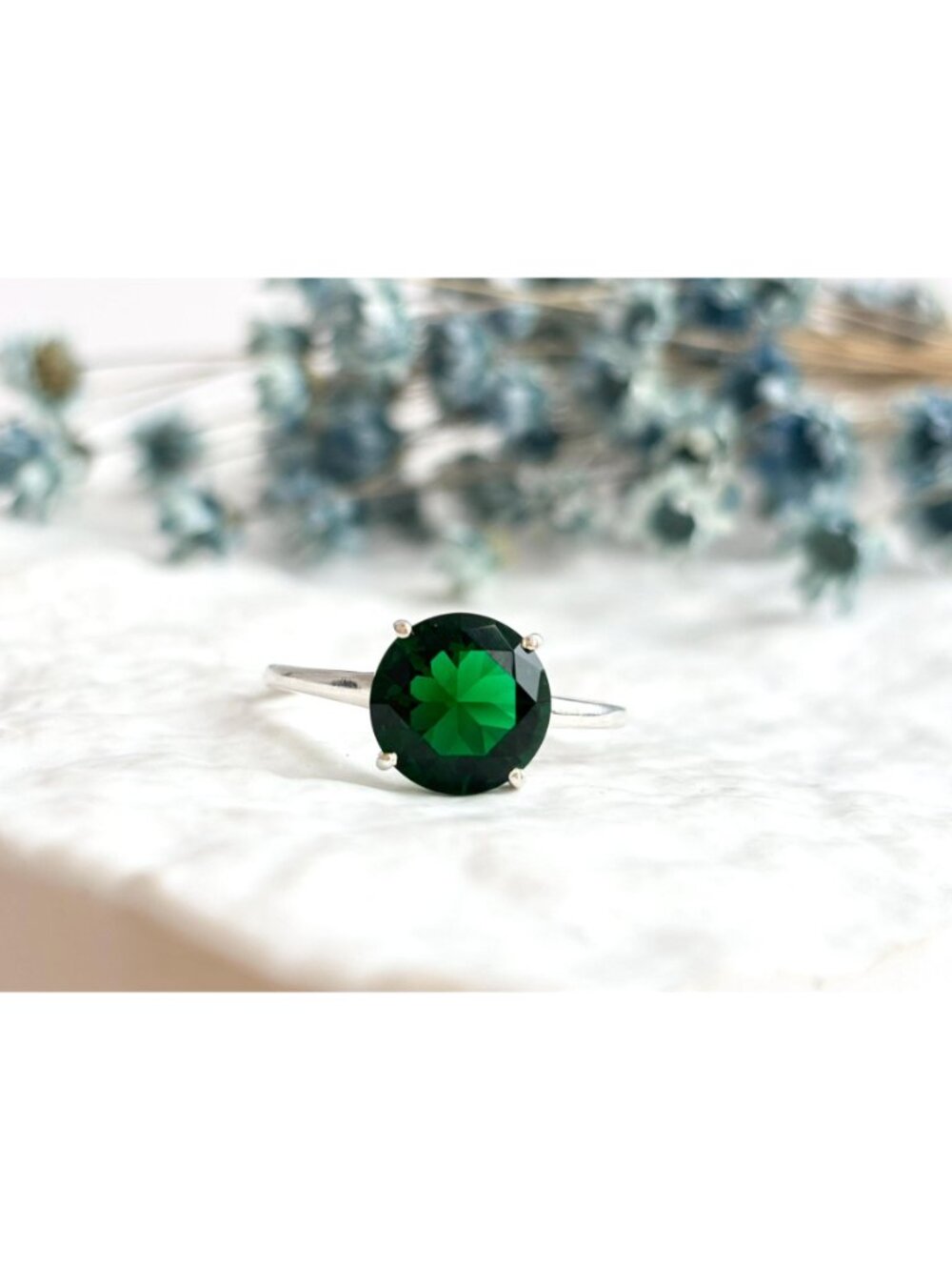 Green Tourmaline Round Cut Solitaire Sterling Silver 925 Vintage Ring - sz 10 - Picture 9 of 15